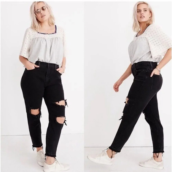 Madewell The‎ Momjean Raney Wash Distressed Ripped Black K9930 Women’s Size 27 - Picture 1 of 12